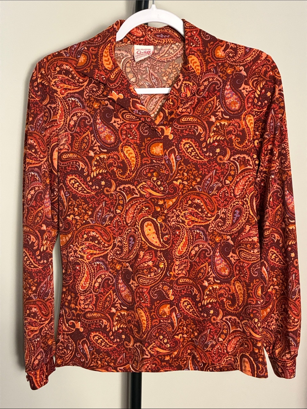 Vintage Graff Paisley Button-Up Top in Rust & Orange Small / Medium Fit